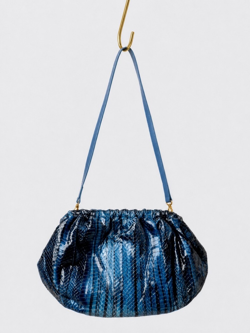 Rare Vintage 1980s J. Renee Blue & Black Genuine Snakeskin Shoulder Clutch Purse